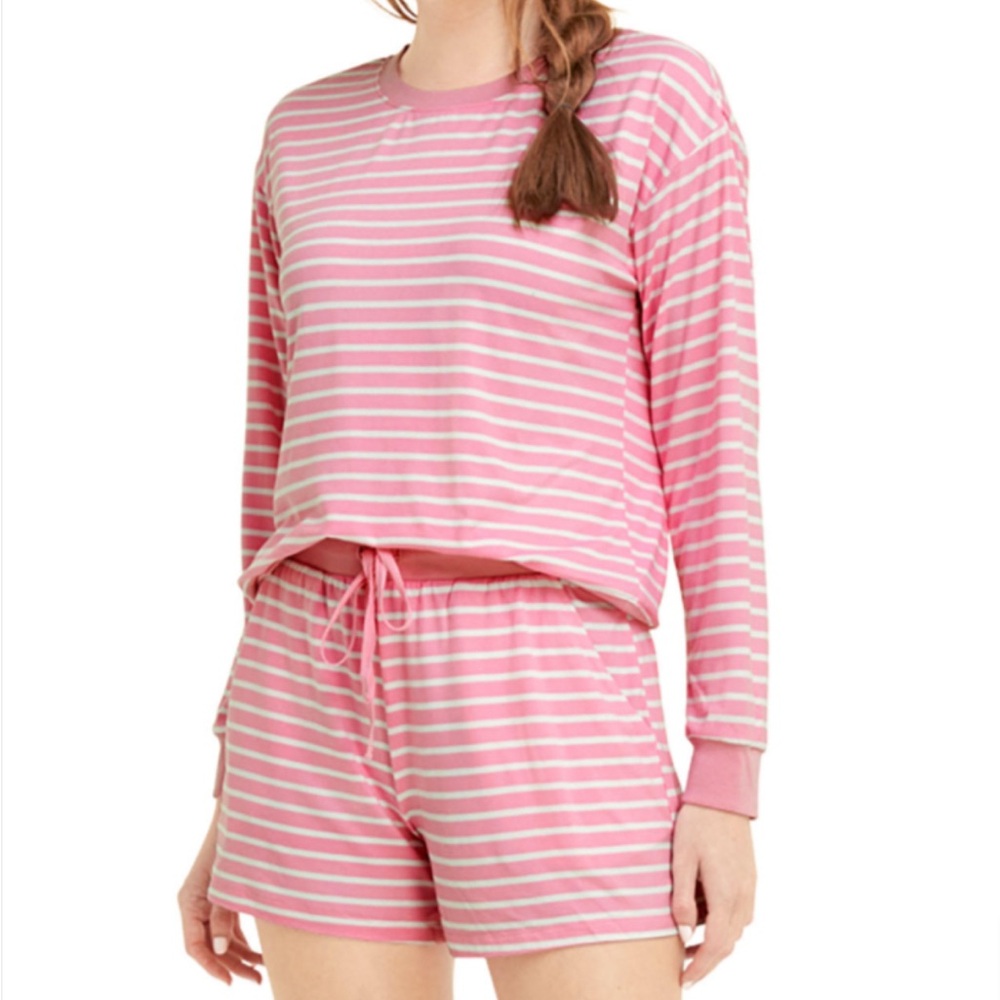 Draper James Pajamas Pink Striped PJ Set – Size M – Long Sleeve Top + Shorts